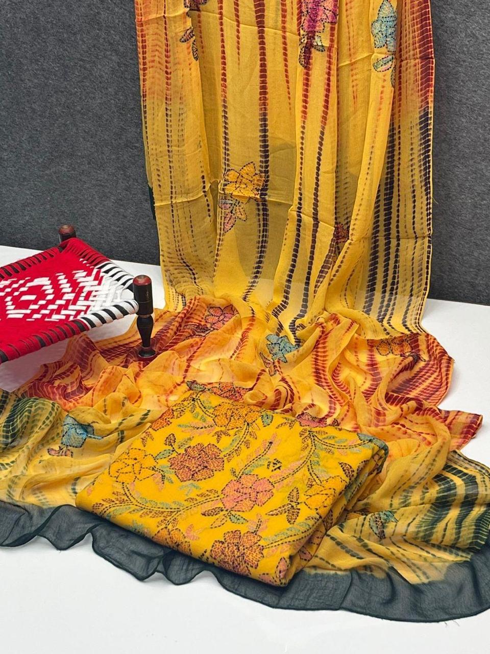 3 Pcs Hand Embroidered Lawn Suit in Orange with Matching Dupatta