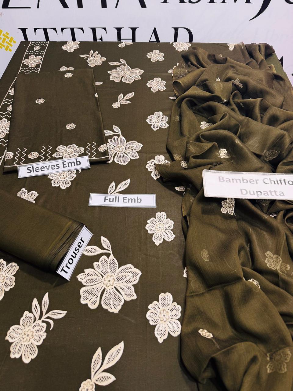 3 Pcs Women's Unstitched Embroidered Suit  JBN48900000261SNFNSE
